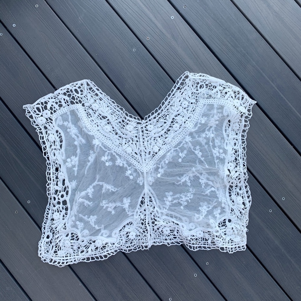 Adiktd Boho Crochet/Lace Sheer Crop Top